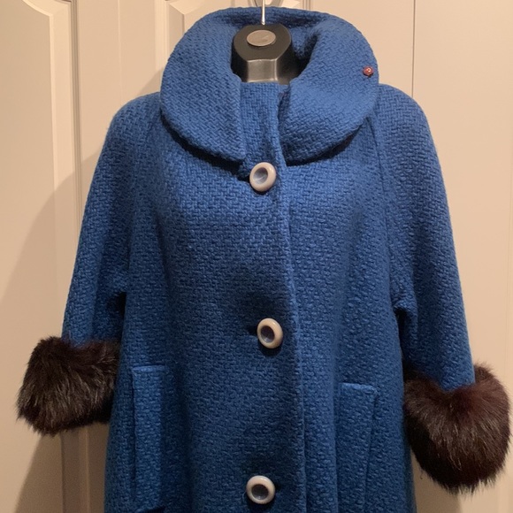 Authentic Blue Textured Lined (Fox?) Fur Trim Union Made Swing Coat STUNNING - Picture 14 of 14